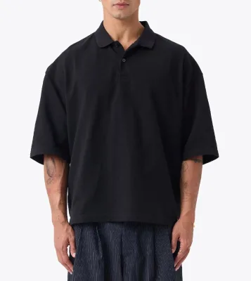 Drop Shoulder Polo Shirt Oversized Heavyweight Cotton for Men Streetwear Short Sleeve Casual Top Wholesale Custom Print