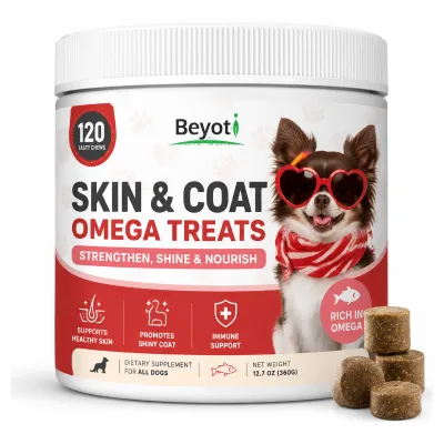 Omega-Rich Dog Chews for Shiny Coat & Skin Health Support Soft Treats for Puppies and Adult Dogs