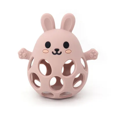 Cartoon Animal Silicone Teether Ball Hollow Massage Chew Rattle Toy BPA Free Infant Hand Catch Sensory Toy for Early Learning