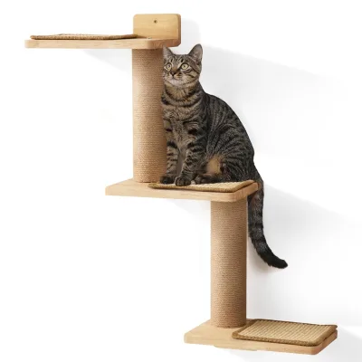 DIY Customized Modern Wood Wall-Mounted Cat Climbing Shelf with Sisal Mat & Scratching Post-Holiday Gift for Cats