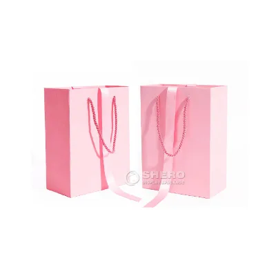 Custom Logo Printed White Gift Paper Bags with Ribbon Paper Rope Kraft Handle Shopping Paper Bag