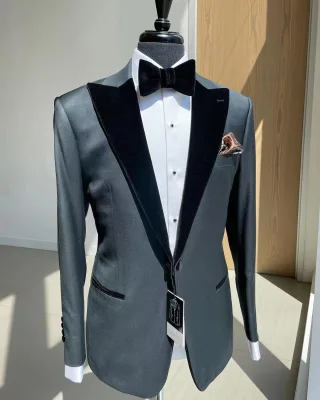 New Arrival Velveteen Groomsmen Navy Blue Tuxedos Peaked Lapel Men Suits Wedding Best Man Bridegroom(jacket + Pants + Vest)