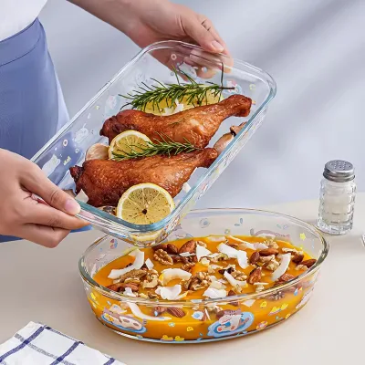 Rectangular High Borosilicate Glass Baking Tray Eco Friendly Microwave Safe Oven Safe and High Temperature Resistant