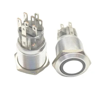 Aluminium Anodized Material 19mm 8pin 12V 24V Latching Momentary White Red Yellow Housing Push Button Switch