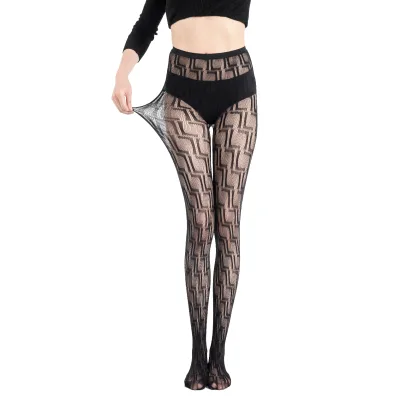 Wholesale Lady Sexy Black Fishnet Minimalist Jacquard Stockings