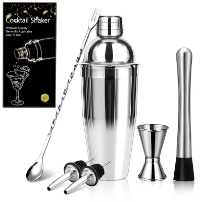 Stainless Steel Cocktail Shaker 6-piece Set Minimalist Modern Design Cocktail bar Shaker Cup Tool Set Complete Set Shakers