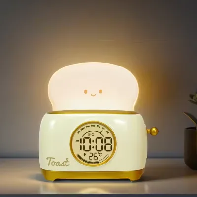 Customizable LED Toaster Lamp USB Rechargeable Adjustable Brightness Alarm Clock for Bedroom Mini for Room Use Night Light