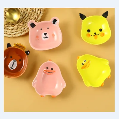 4.5'' Cute Cartoon Soy Sauce Ceramic Dish Lovely Dipping Sauce Bowls Ceramic Small Sauce Bowl for Kid