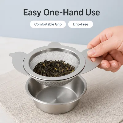 Stainless Steel Tea Strainer Set With Bird Handle Drip Tray Fine Mesh Filter One Hand Use Comfortable Grip Home Kitchen