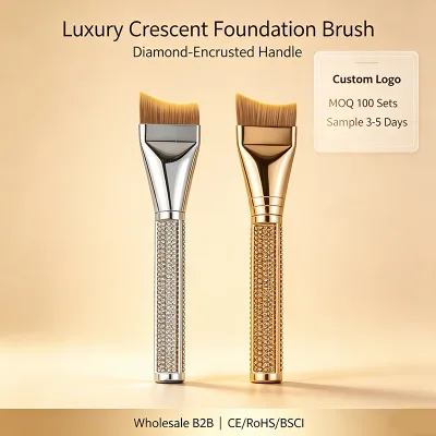 Crescent Flat Foundation Brush Custom Logo Synthetic Bristle Ultra-Thin Concealer Brush OEM Makeup Brush Manufacturer Wholesale