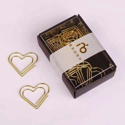 Hot Selling Heart Shaped Gold Color Metal Paper Clip with Paper Box Packaging