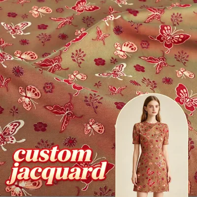 Stock Sale Butterfly Pattern Woven Imitation Brocade Jacquard Fabric Abrasion-Resistant for Women Wedding Clothing
