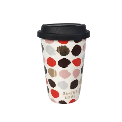 Custom Golden Design Tall Mug Ceramic Mug With Silicone Lid