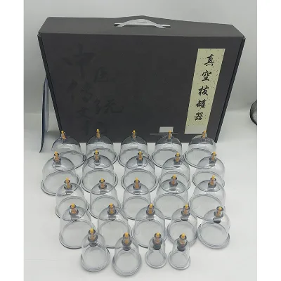 24 Pack Cupping Glasses Set With Acupressure Point Magnets Vacuum Pump for Face Body Cellulite Tension Relaxing Muscles Scraper