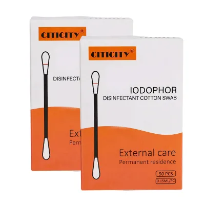 100% New and Top Quality Disposable Iodophor Liquid Filled Swab Medical 50pcs Iodophor Cotton Swabs
