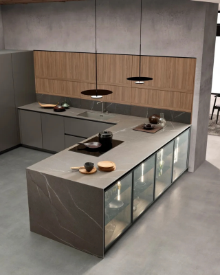 Classic Wooden and Glass Kitchen with Peninsula Practical and Functional Worry Free After-sales Kitchen Cabinets