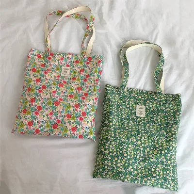 Sweet Retro Gentle Single Shoulder Bag Floral Cotton Tote Bag Women Large Capacity Recycled Personalized Canvas Bag