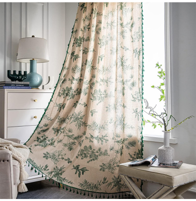 Print Window Curtain with Lace for the Luxury Bedroom Homestay Curtain Living Room Semi-shading Drape