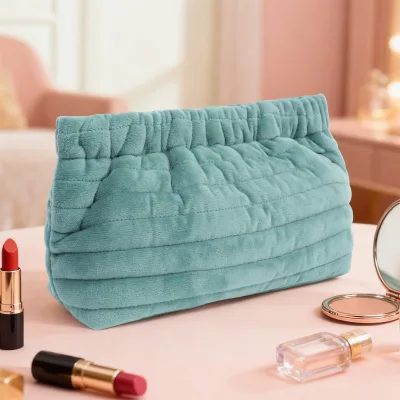 Evening Clutch Style Quilted Velvet Cosmetic Bag Snap Closure Wallet Portable Women Makeup Bag Custom
