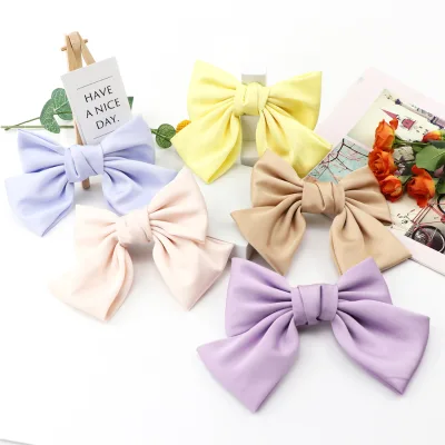 Hand-made Satin Fur Leather Sweet Girl Bow Spring Hair Clip Multicolor Bowtie Barrette Fabric Ponytail Clip