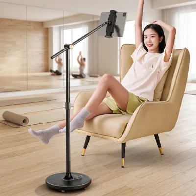 Free Samples L68 Rolling Tablet Floor Stand Rubber Pulleys 360 Swivel Long Arm Aluminum Alloy Holder for Bedside Sofa Watching