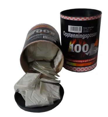 100 Pcs Pouch Quick Instant Waterproof Fire Starter with Wood Handle and Paraffin Wax for All-Purpose Indoor & Outdoor Use