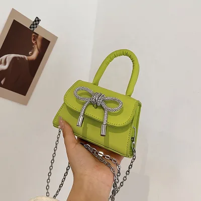 Children Little Girls Small Chain Shoulder Sling Handbag Kids Green Tote Bag with Bow