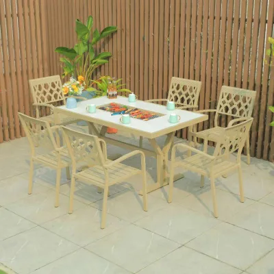 Champagne Cast Aluminum Wright B Armchair Hollow Backrest Four Straight Leg Outdoor Patio Garden Villa Leisure Dining Chair