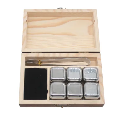 Popular Eco-Friendly Stainless Steel Whiskey Stones Chilling Rocks Bar Accessories 6pcs/Set Box Best Gift for Men