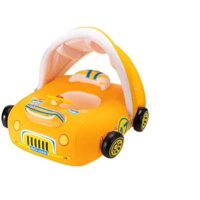 Summer New Kids Swim Seat with Canopy, Toddler Baby 4 Wheel Car Shaped Inflatable Pool Float Kids Love It Super Much