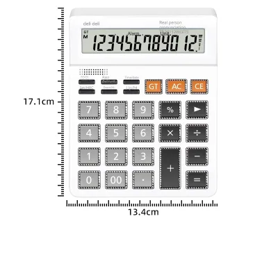 Deli TE201 Voice Calculator White Large 12 Digit Display Accounting Office Supplies Real Voice Student Finance Portable high quality