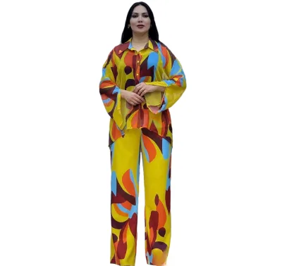 Summer Women Wear American Casual Loose Shirt Straight Tube Printed Pants Set Fashionable Chic Trendy Outfits Daily Wear