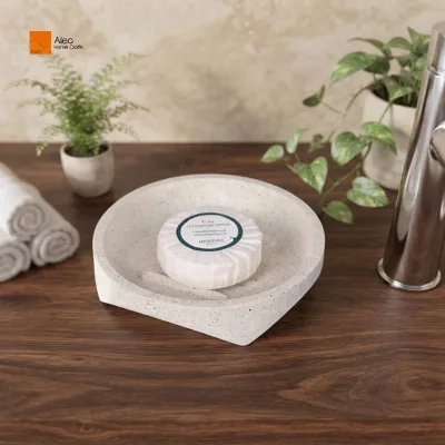 ALEO Draining Design Terrazzo Polyresin Waterproof Eco-Friendly Soap Dish Holder for Home Bathroom Boutique Hotel B&B Washroom
