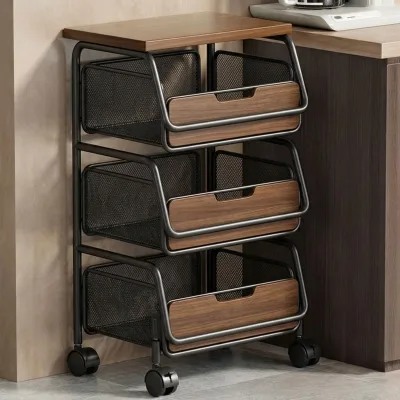 Modern Kitchen Storage Rack Floor-Standing Multi-Tiered Movable Pulleys for Fruits Vegetables