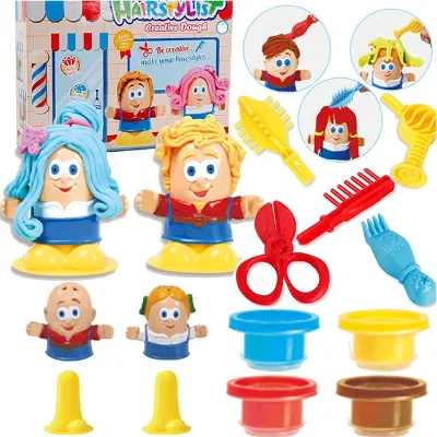 DIY Play Dough Set Kids Clay Non Stick Hand Hair Styling Color Clay Children's Barber Multicolor Kindergarten Toys
