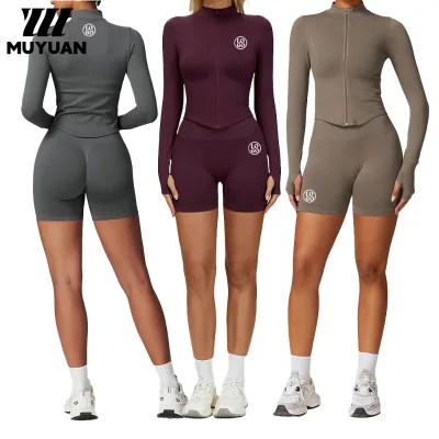 Women's 2-Piece Seamless Activewear Set Breathable Eco-Friendly Spandex/Nylon Crew Neck Elastic Waist Cross Back Design Ribbed