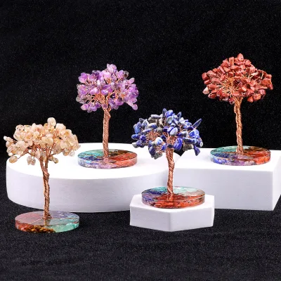 Hot Sale Natural Crystal Healing Quartz Mixed Amethyst Stone Resin Base Money Tree for Decoration DIY Present