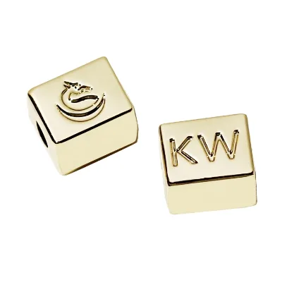 Customizable Silver Metal Bracelet Square Shape Loose Bead Gold Name Engraved Adjustable Metal Slider Beads Customizable Logo