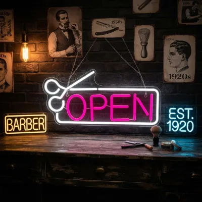 Open LED Neon Sign Warm White Hair Salon Barber Shop Beauty Salon Store Hotel Coffee Shop Club Business 5V
