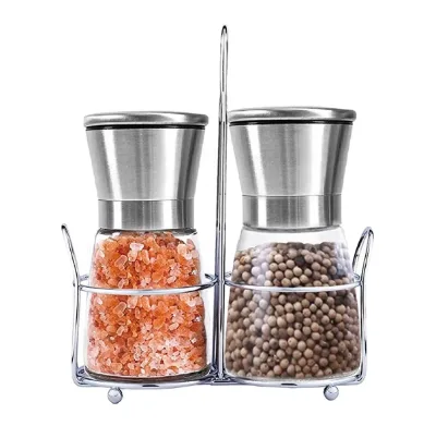 Kitchen Gadget Burr Salt Grinder Set Salt and Pepper Mill with Stand and Brush Wholesale Best Manual Salt and Pepper Grinder