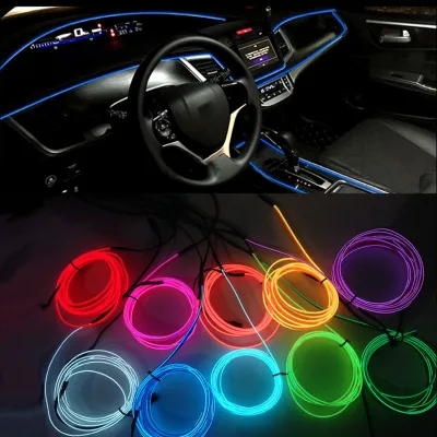 El Wires 5m/16ft Neon Tube Cold Line Atmosphere Lights LED Car Interior Trim Light Strip Interior Panel Gap Decorative Lamp