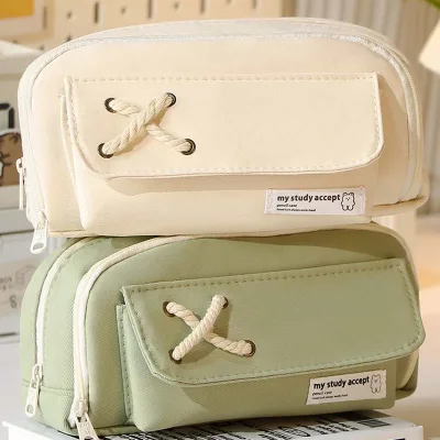 Hot Style Versatile Fabric Pencil Bag with Rope Decoration, Applicable for Daily Use Pen Holding in Various Scenarios