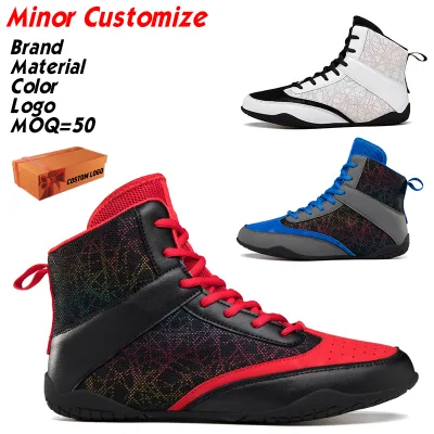 Custom Make Your Own Training Bodybuilding Boots Professional Oem Woman Leather Boxing Wrestling Shoe for Men