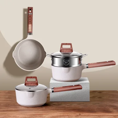 Simple Milk Pot Wooden Handle Maifan Stone Hot Milk Pot Cooking Pot