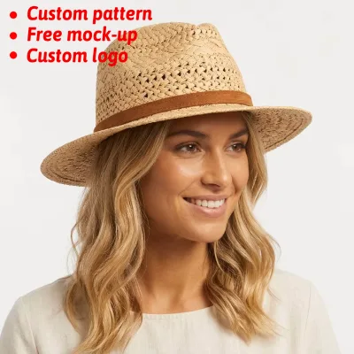 Women's Summer Holiday Sun Hat Roll-up Hand-Woven Adjustable Western Denim Straw Hat