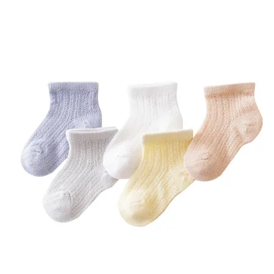 New Wholesale Summer Baby Children's Socks for Korean Version Solid Color Cassette Mesh Crimped Children's Medium Tube Tidal