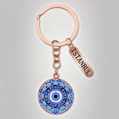 Hot Sale Custom Epoxy Printed Metal Keyring Evil Eye Souvenir & Promotional Keychain