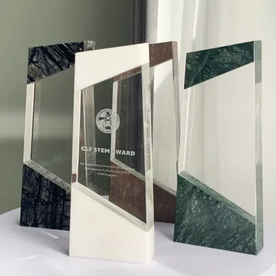Customized Logo Engraved Crystal White Brown Black Crystal Glass Marble Stone Trophy