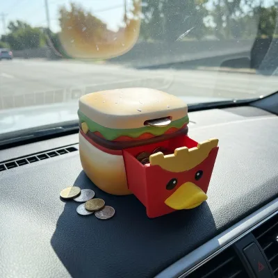 Custom High Quality Cute Car Decoration Yammy Hamburg Money Box Keeping Changes Inside for Drivers Easy to Take Out the Coins