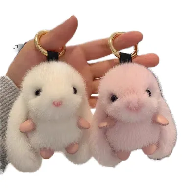 Cute Bunny Keychain Bag Pendant Plush Big Eared Rabbit Mink Made of Soft Cotton